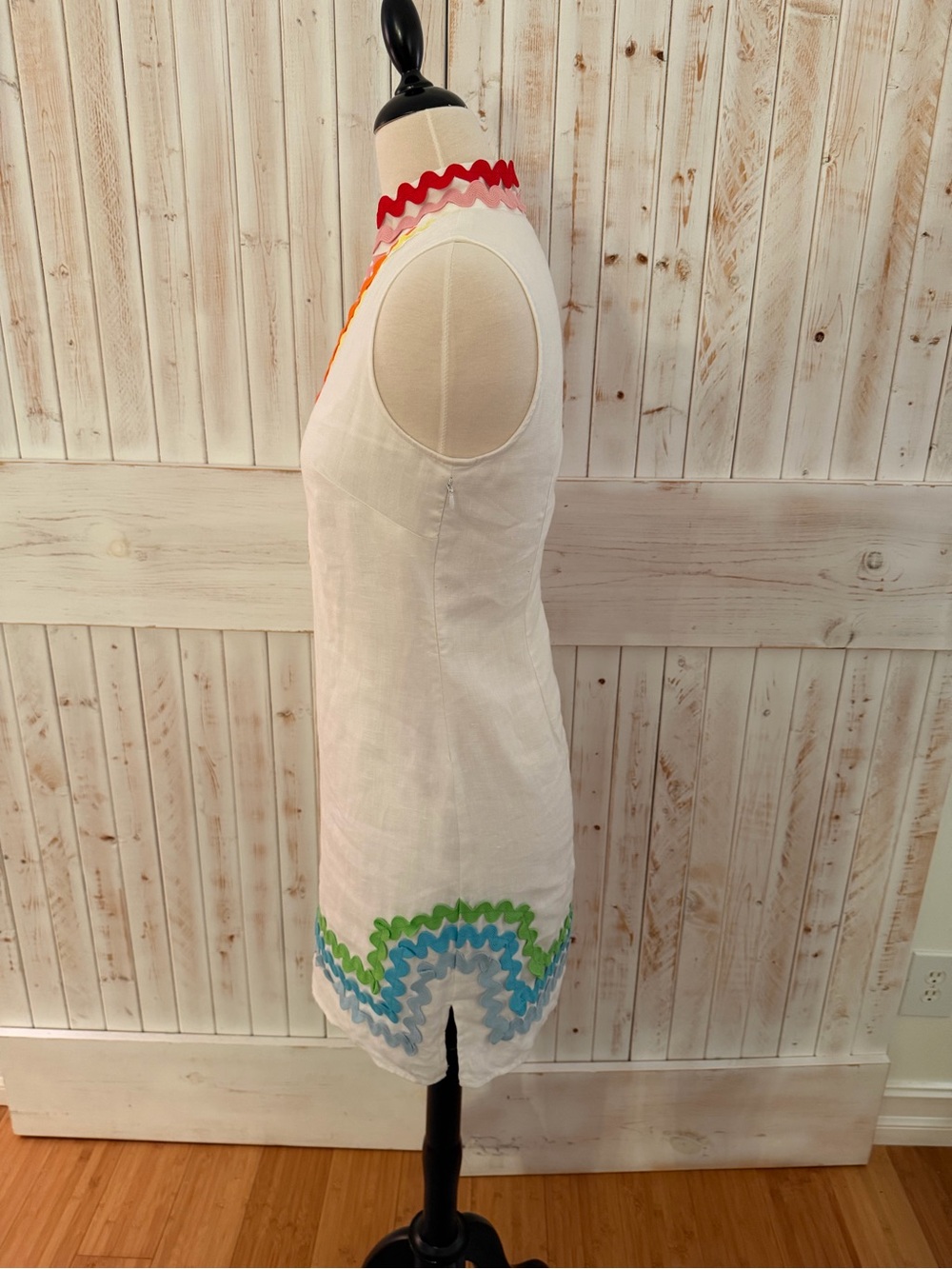 Sail to Sable White Mini Dress with Multicolor Ric Rac Trim - Picture 2 of 4